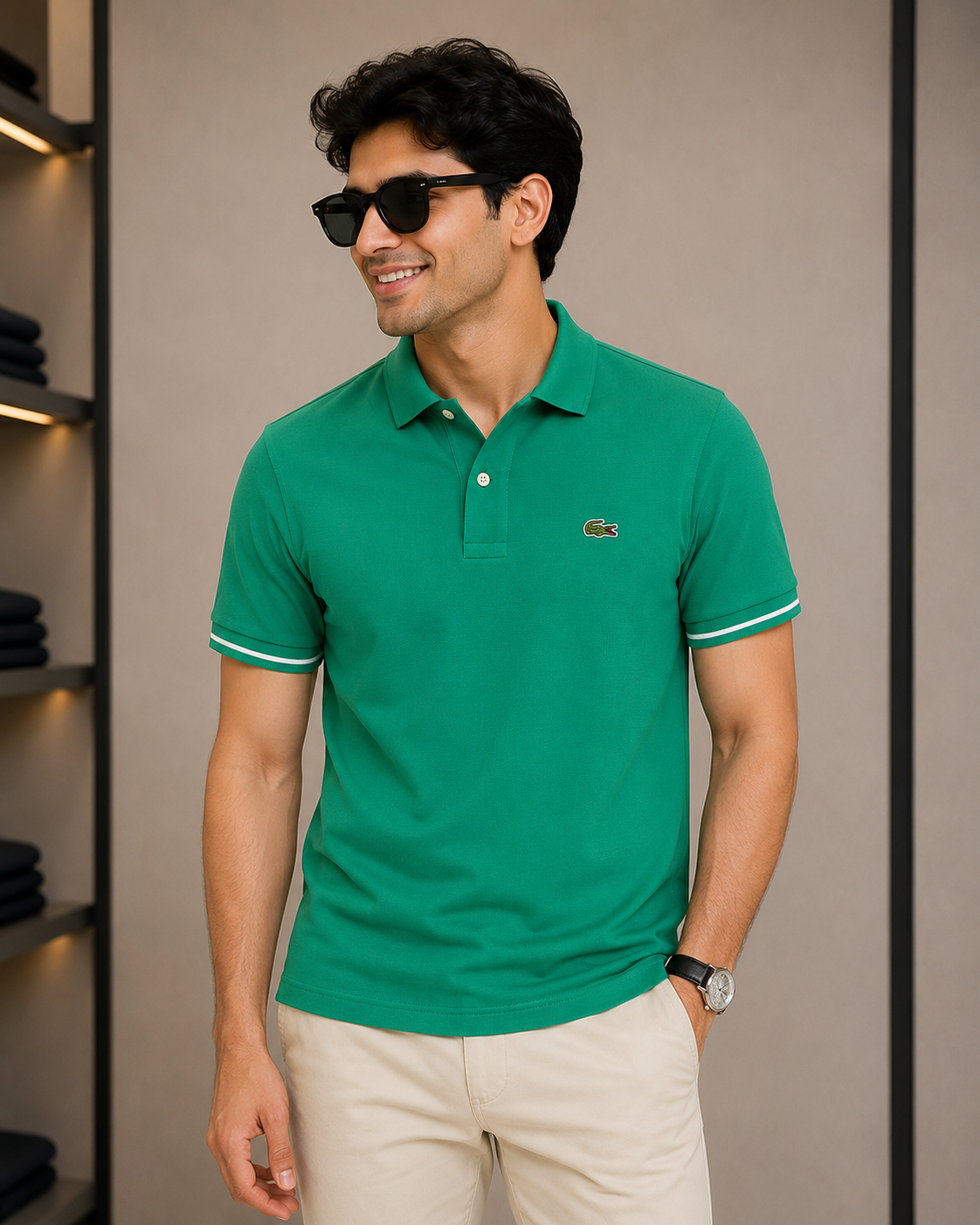 L Men Green Polos T-Shirt